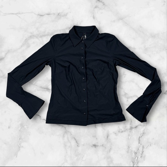 SKIMS Cling Matte Long Sleeve Button Up Shirt Obsidian Black Size M - Picture 1 of 4